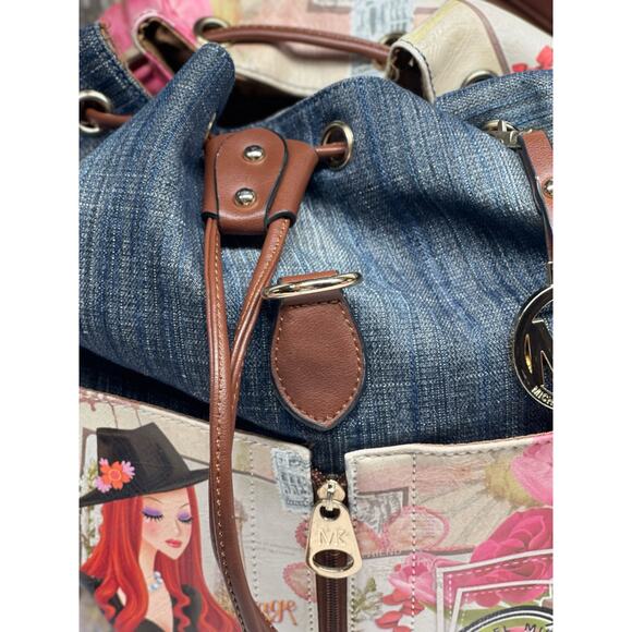 Michael Michelle Hand Painted Denim Backpack Floral NWT Paris Print Handbag - Picture 13 of 13